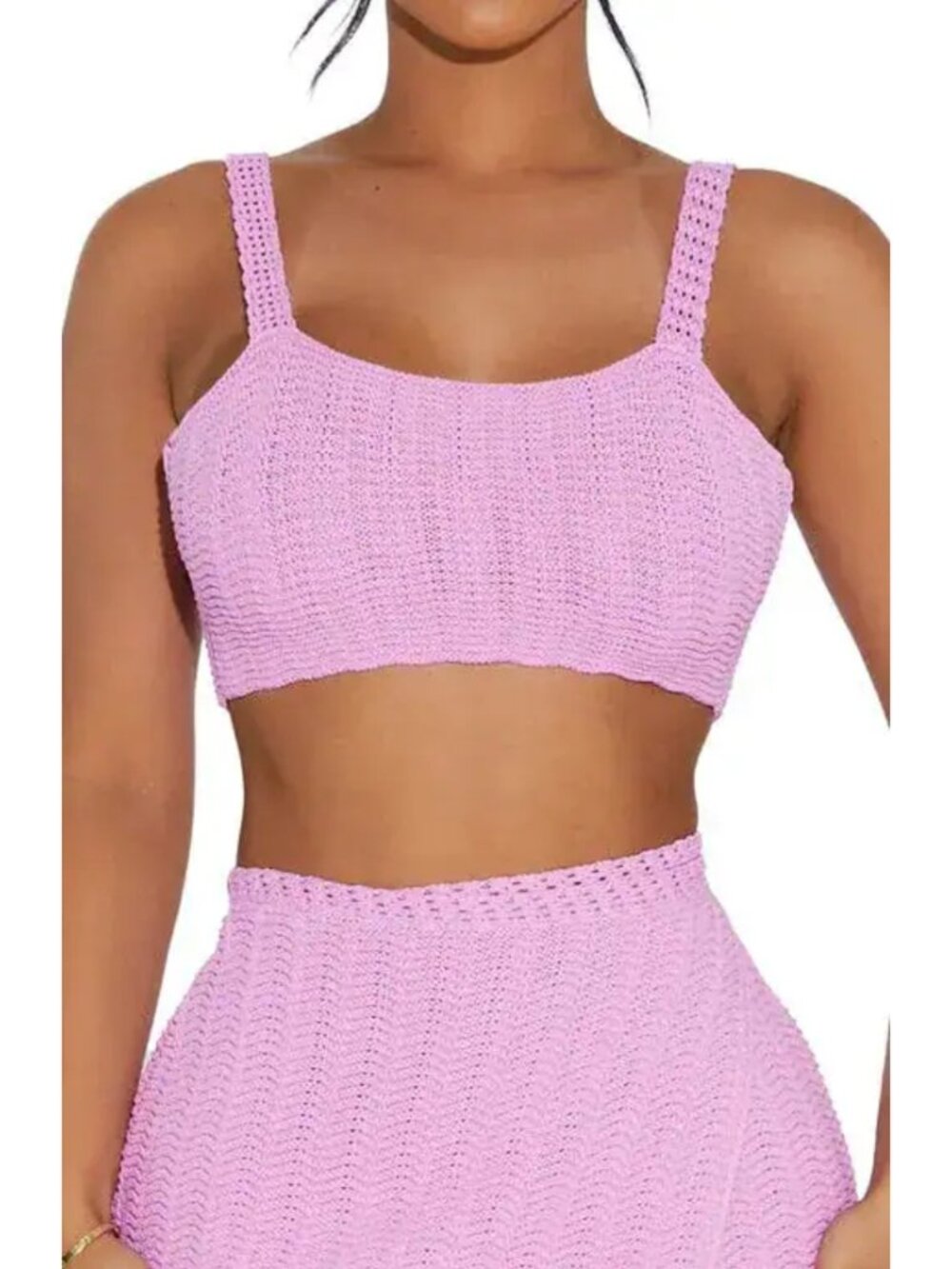 Naked Wardrobe Crochet Knit Cropped Top Pink Tie Back Chic Resort Size L NWOT